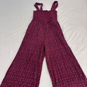 LOFT Medium Printed Maroon Women's Burgundy Purple Beach Romper Jumper Jumpsuit